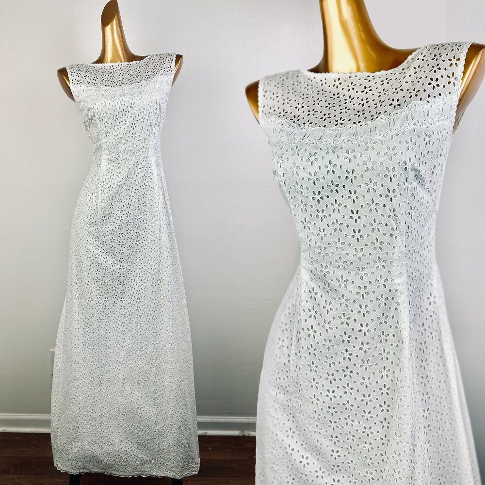 Vintage 60s boho wedding dress white cotton prairie maxi sundress